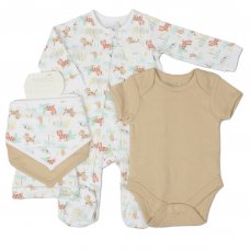 E13393: Baby Unisex Animal Print 5 Piece Gift set (0-9 Months)